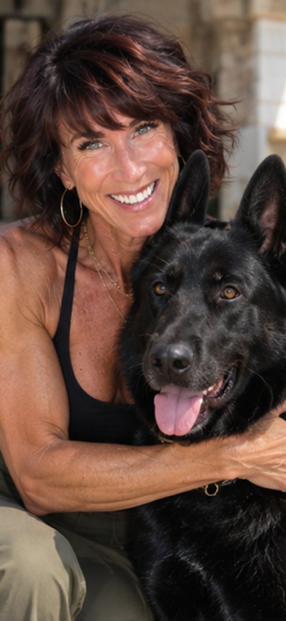 Sandi Krakowski hugging her dog Cargo